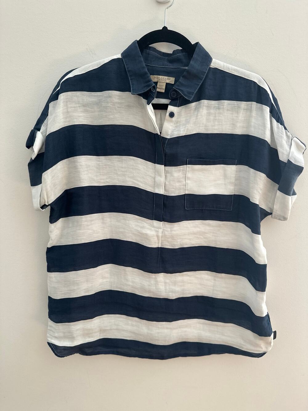Burberry Brit Polo Shirt Women's Size Medium Blue Striped Short Sleeves